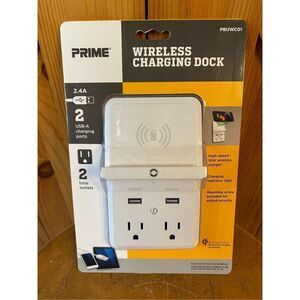 Prime PBUWC01 Wireless-Charging-Dock Wall Tap with 2 Outlets and Dual USB Charge